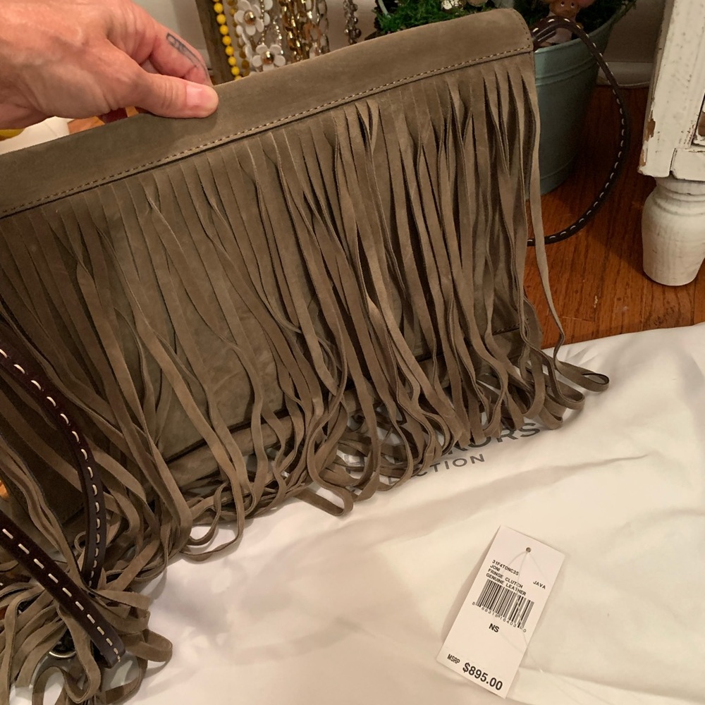 NWT Michael Kors Couture Collection Joni Fringe Leather Clutch